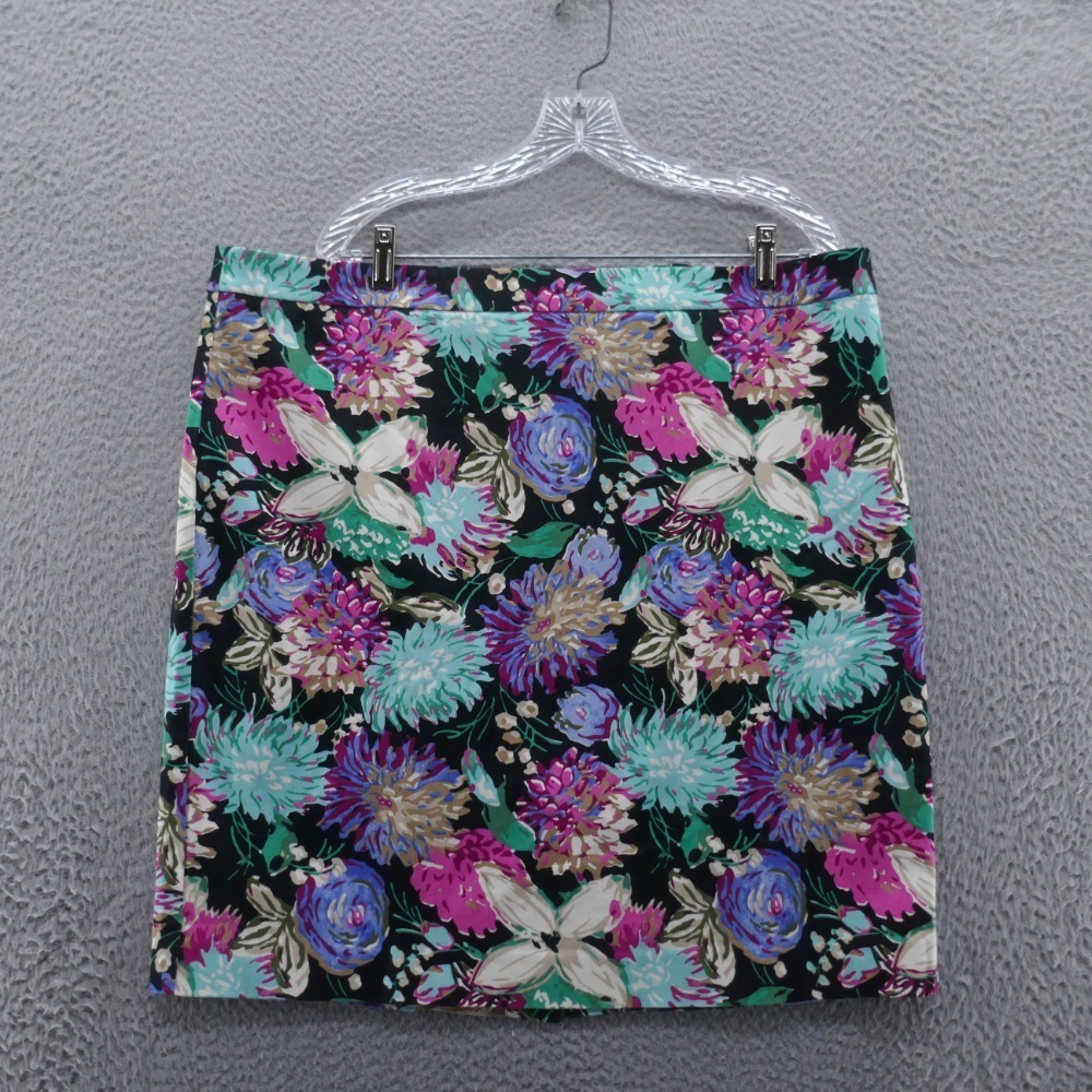 J Crew Womens Floral Pencil Skirt 18 Black Blue Pink Preppy Straight Career